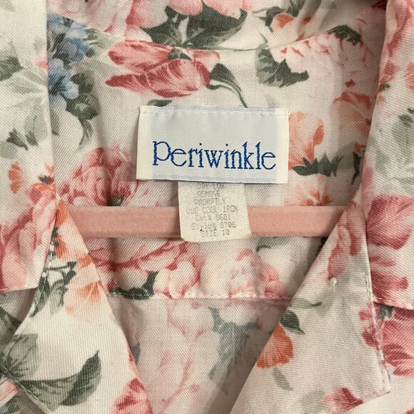 Vintage 80s Periwinkle Belted Shirtdress 6 White Floral Coquette Cottage Pinup - Picture 7 of 16